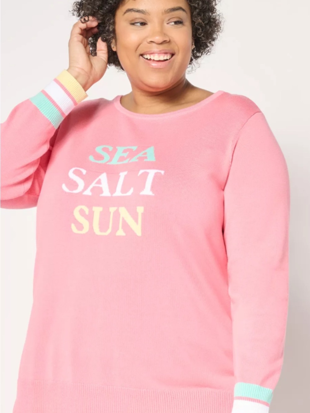 BELLE By Kim Gravel Pink ‘Sea Salt Sun' Relaxed Knit Crewneck Sweater Size XL - Picture 7 of 7